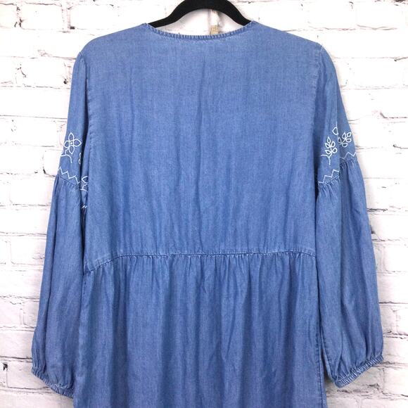 BeachLunchLounge Collection Boho Embroidered Balloon Sleeve Tiered Dress S - Picture 9 of 15